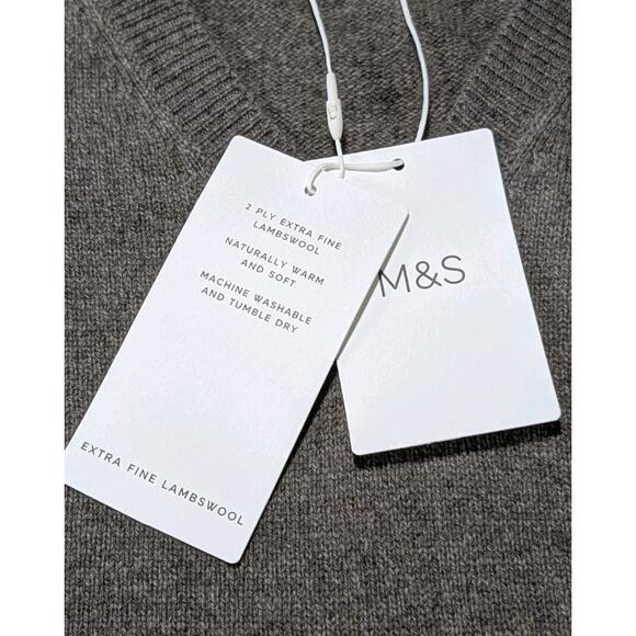 M&S Extra Fine Lambswool Sweater L Long Brown Pure New Wool Crew Neck NWT - Picture 4 of 8